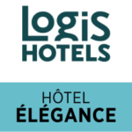 Logis Hotels Logo con il testo &quot;Hotel Elegance&quot; per rappresentare un alloggio raffinato e confortevole.